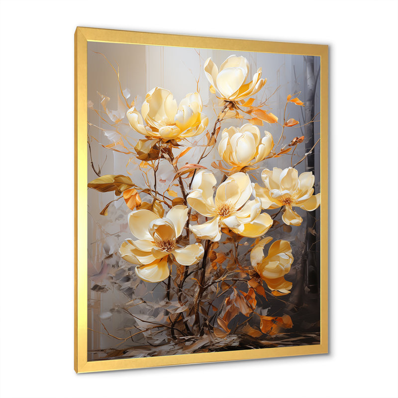 Golden Splendor Magnolias sur toile, Cadre photo doré simple, H 40 po x l 30 po x P 1,5 po