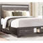 Grand lit plateforme contemporain gris avec détails à paillettes argentées, tête de lit tapissier en similicuir et revêtement de chambre à coucher à tiroirs, tête de lit