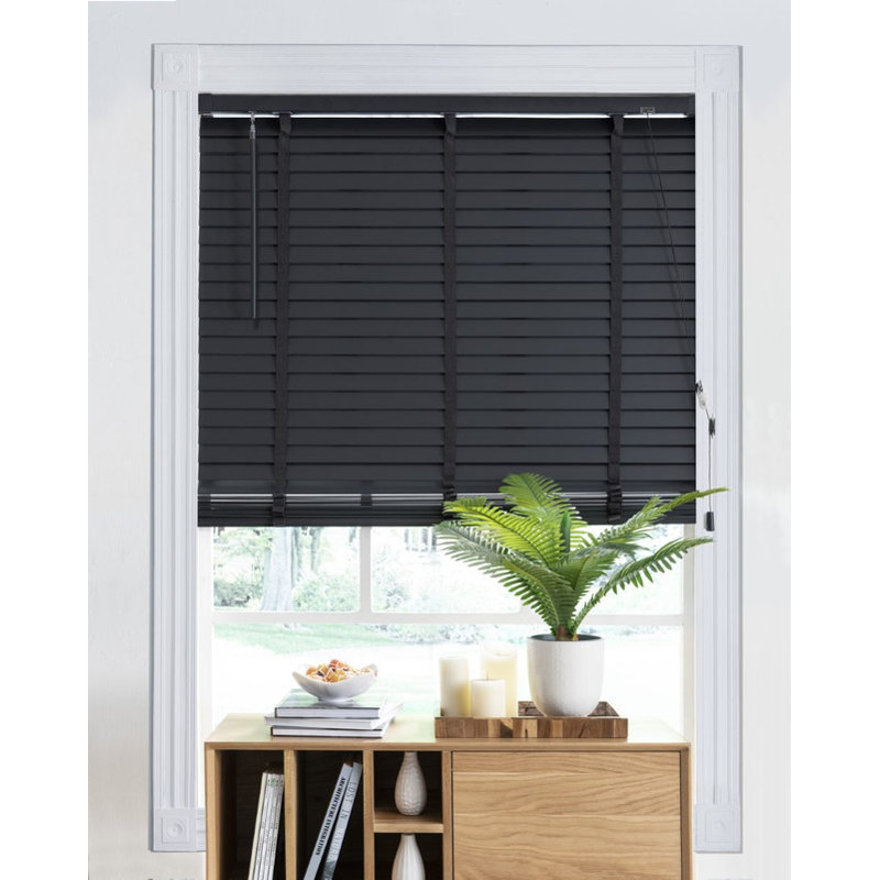 Room Darkning Wood Venetian Blind, 90cmW x 130cmL, Slate Grey