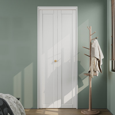 30" x 80" White Primed Panel Solid score Bi-Fold Door With Installation Hardware Kit (pantry,closet door)