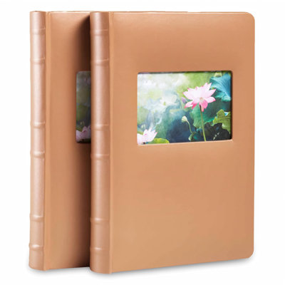 Albums photo en cuir reconstitué, album photo multiformats (5x7 et 4x6 emplacements), album photo sans acide (4x6 : 300 photos ou 5x7 : 100 photos), 50 pages soudées recto verso, lot de 2, (caramel)