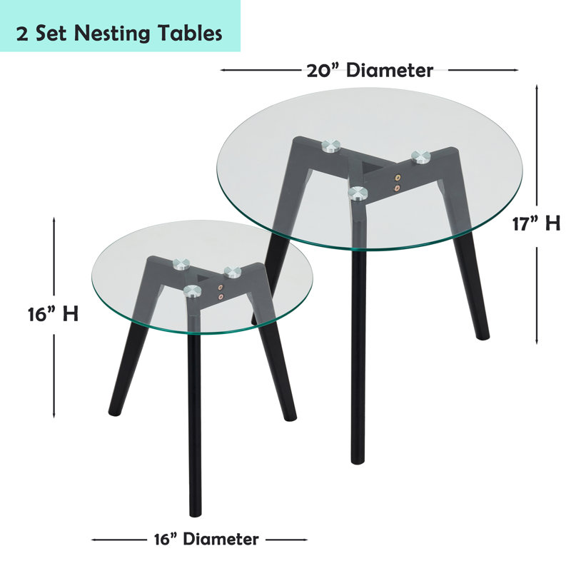 Ensemble de 2 tables gigognes modernes Ely, Noir