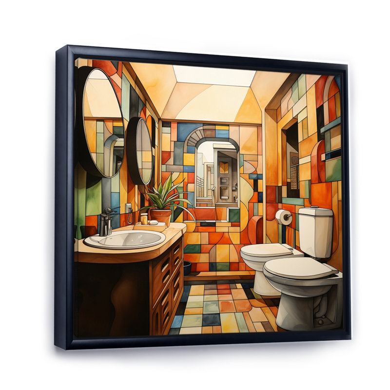 Toilet Playful Patterns III - Bath & Laundry Canvas Art Print, Cadre flottant noir, H 36 po x l 36 po x P 1,5 po