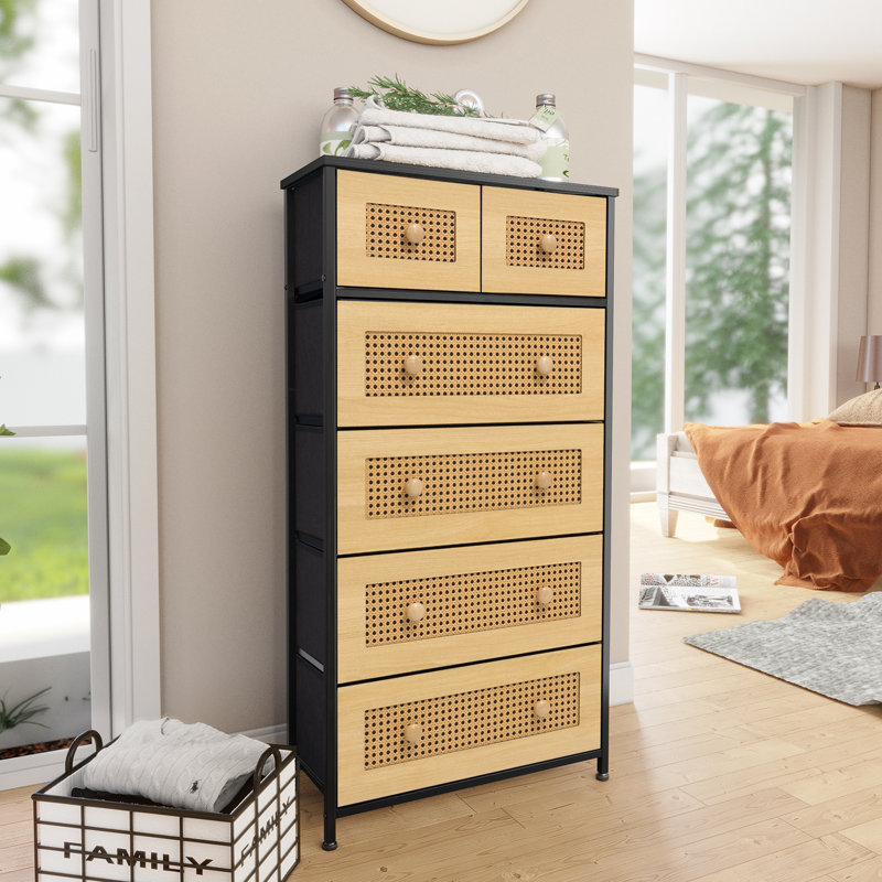 Jauier 6-Drawer 23.2" W Chest, Black/Nature, Black/Nature