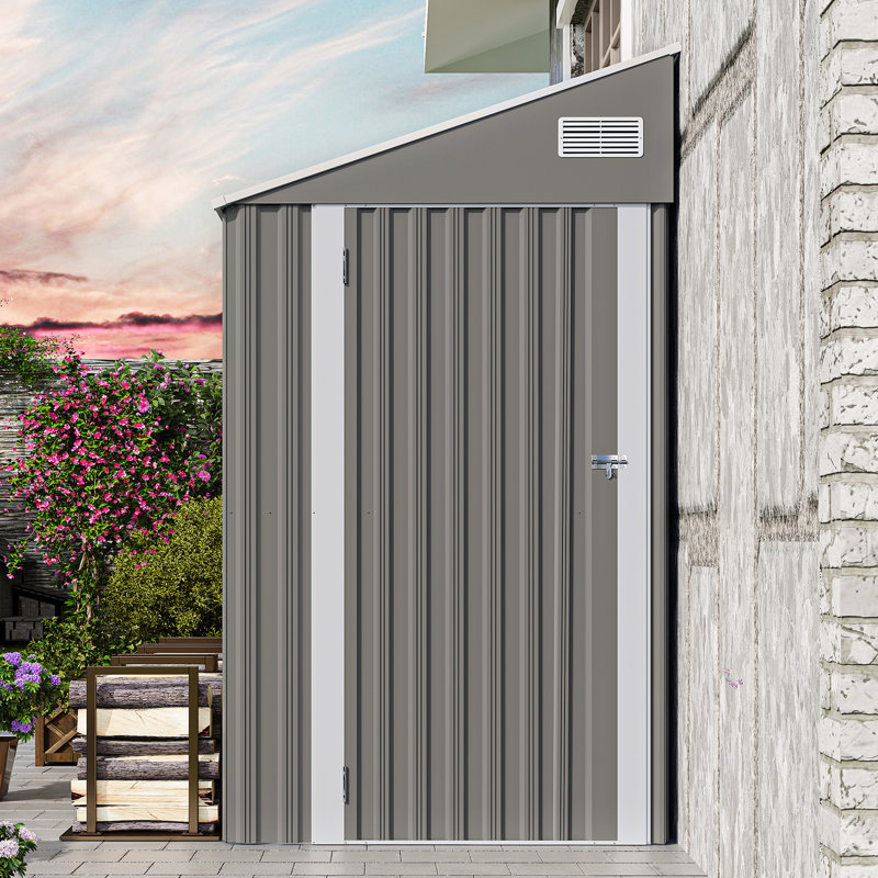 Dark Gray Metal 4*8ft Storage Shed With Smooth - Opening Single Hinge Side Door, Good Ventilation And Flexible Interior Layout For Temporary Residences Exhibitions Stable Main Frame, Windows