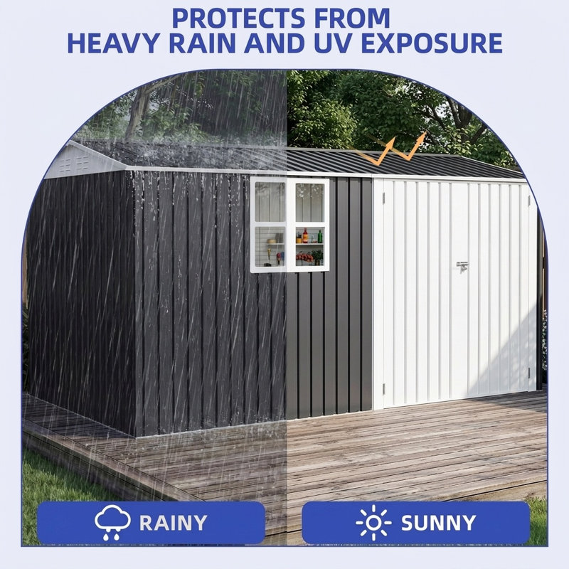 Balconera  8 Ft W X 12 Ft D Galvanized Steel Storage Shed With Window, 76.4" H x 139" W x 89" D