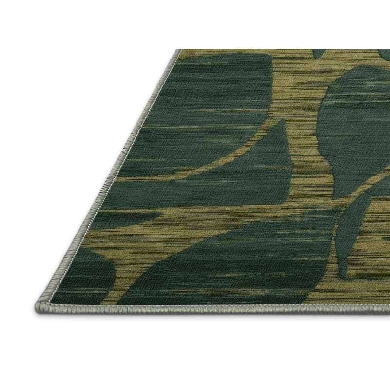 Tapis abstrait vert lavable à la machine, Rectangulaire 2 pi x 3 pi