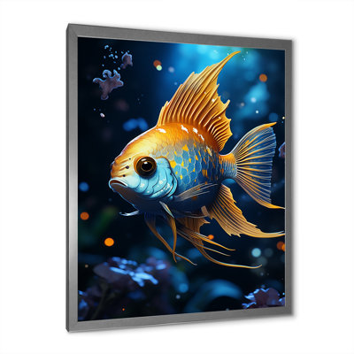 Papillon poisson jaune et bleu Wonderland I - art mural poisson papillon