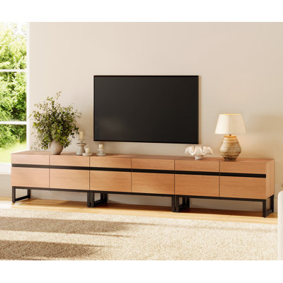 Modern TV Stand With Storage Cabinets For 110-Inch TV, Wooden Entertainment Center Media Console Table With Metal Legs For Living Room, Oak