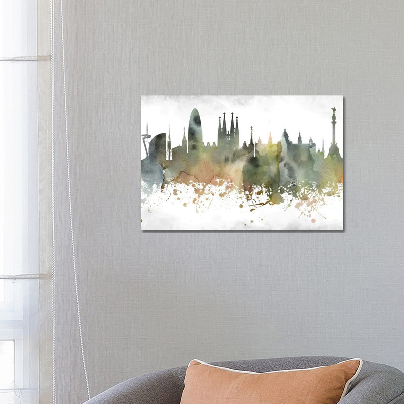 Barcelona Skyline by WallDecorAddict - Wrapped Canvas Print, 66.04 cm H x 45.72 cm W