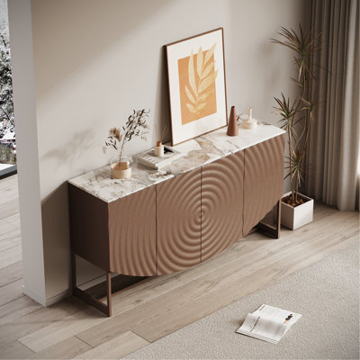 Buffet unique à texture ondulée 3D, comptoir à autocollant en forme de marbre, style de luxe moderne, armoire de rangement multifonctionnelle pour salon et salle à manger