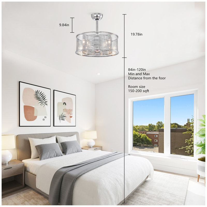 Ventilateur de plafond moderne à double abat-jour 20,4 po à 3 pales ABS avec télécommande, moteur CA réversible silencieux pour chambre à coucher / salon / bureau / patio, chrome