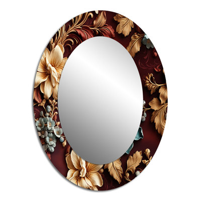 Motif victorien Riegan Rustic Brocade Elegance - miroir floral, miroir mural décoratif brun, impression d'art en métal