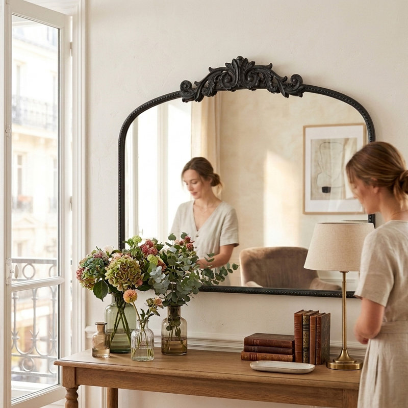 Miroir d'appoint mural Emmeline, Noir, 31 po x 40 po