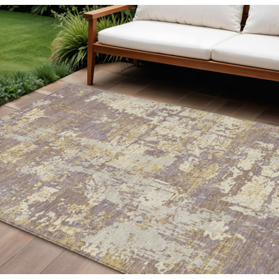 Tapis intérieur lavable abstrait 10 pi x 14 pi doré et beige lavande