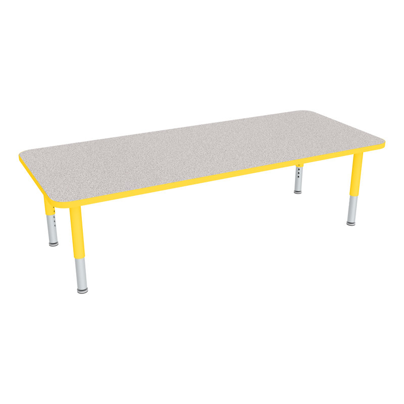 Table d'activités préscolaire rectangulaire à hauteur réglable avec roulettes, Gris nebula, L 72 po x l 30 po, Jaune