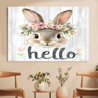 2D Flat, 1Pc Framed St. Patrick's Day & Easter Canvas Wall Art, Rabbit avatar, floral wreath decoration, watercolor hand-painted style Art Print Canvas Poster Painting Home Wall Decor, Ideal Gift, Ready To Hang