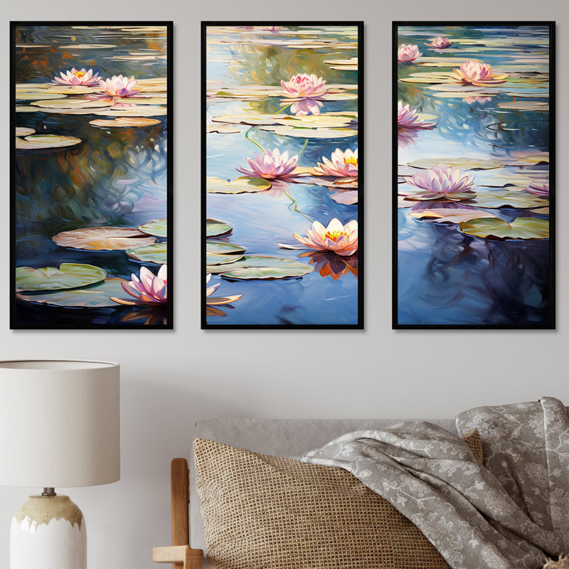 «Monets Water Lily Pond Reflections 2 - Lake», art mural, H 28 po x l 36 po x P 1 po, Cadre flottant noir