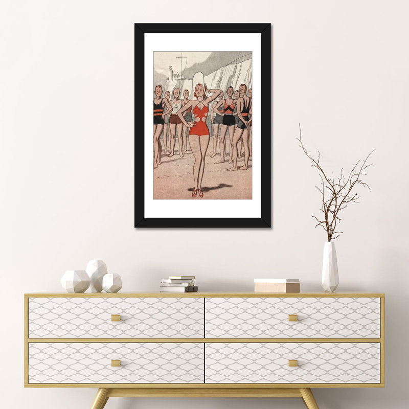 « 30' 'beach lady' », impression sur toile, H 24 po x l 16 po x P 1 po, Papier d'art encadré noir, Blanc
