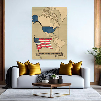 «Patriotic Usa Map», art mural rétro rétro