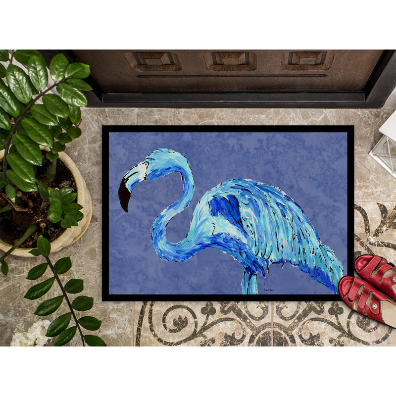 Tapis de porte d’intérieur anti-dérapant flamant rose on ardoise Nicolas, Rectangle 2 pi x 3 pi