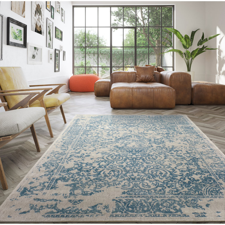 Hicklin Machine Woven Beige/Teal Indoor Rug