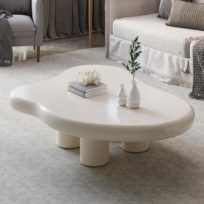 Rozyn Modern White irregular Cocktail Table with 3 Legs - Ideal for Contemporary Living Spaces