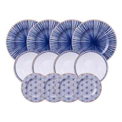 12 Piece Porcelain China Dinnerware Set - Service for 4