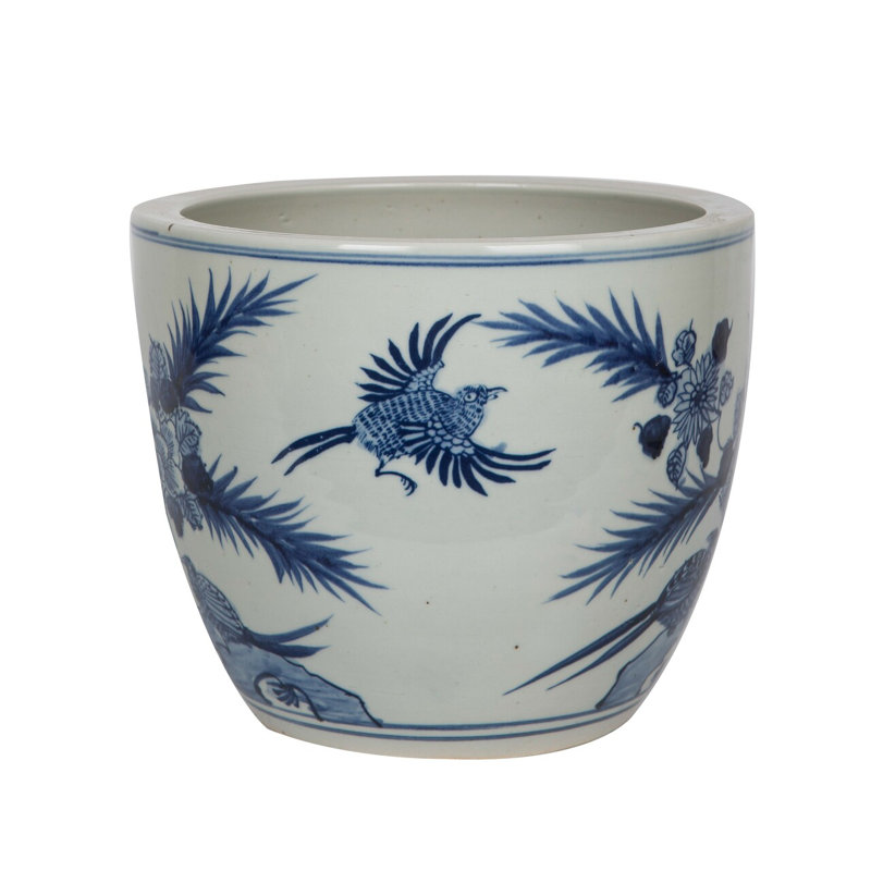 Pot à fleur en porcelaine à motif d’oiseau pivoine