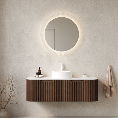 Meuble-lavabo 48 po avec lavabo, meuble de rangement mural à bords arrondis et courbés avec 2 tiroirs, lavabo rond en céramique, sans robinet, pré-assemblé