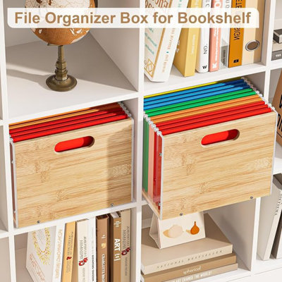 Ensemble de 3 arrangeurs de dossiers suspendus, boîte de rangement en acrylique, caisson de rangement en bambou, organisateur de dossiers pour bureau à domicile ou bureau, format lettre