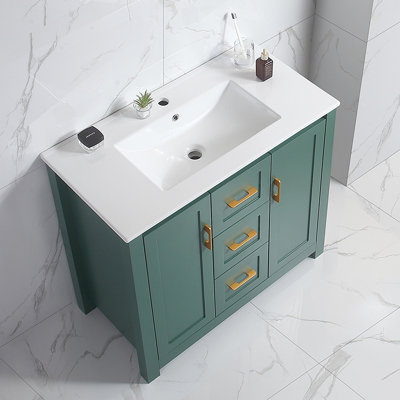 Meuble-lavabo blanc 36 po avec lavabo simple, armoire encastrée combinée, armoire de rangement avec 2 portes et 2 tiroirs, fermeture en douceur, rangement multifonctionnel