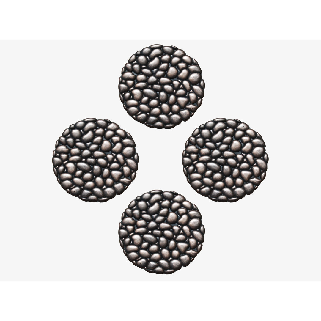 Cadan Round Garden Stepping Mat, 12"x12", Set of 4 Natural Rubber Heavy-Duty Hand-Finished Stone Design, Bronze (Set of 4) Loon Peak®