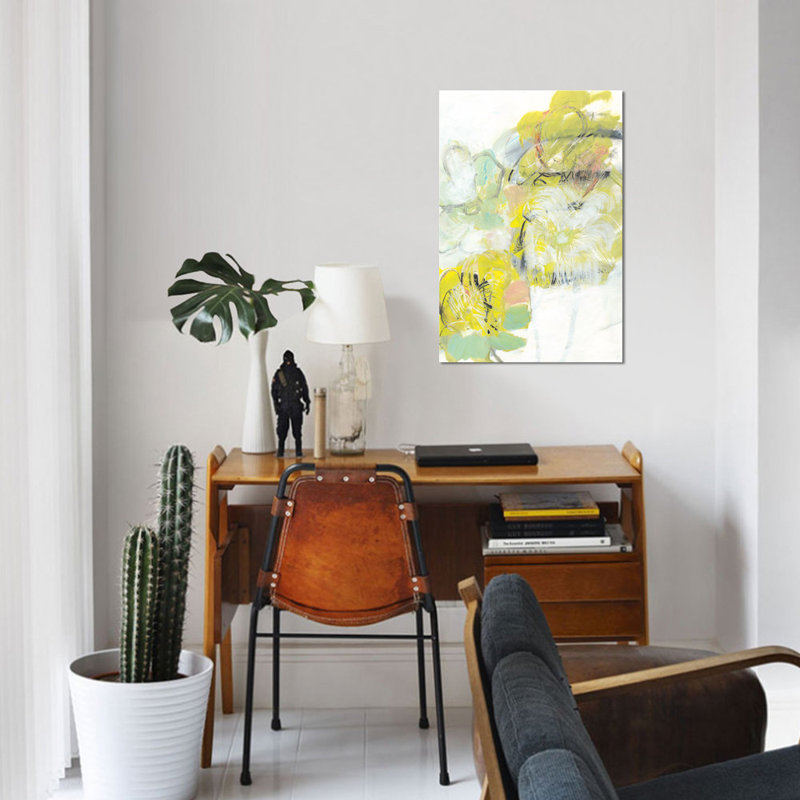 « yellow floral abstract i », impression sur toile, H 26 po x l 18 po x P 1,5 po, Toile tendue, Pas de tapis
