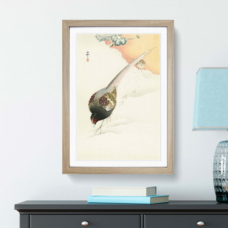 Pheasant Couple by Ohara Koson - Picture Frame Painting Print, 48cm H x 36cm W x 2cm D, Oak Framed