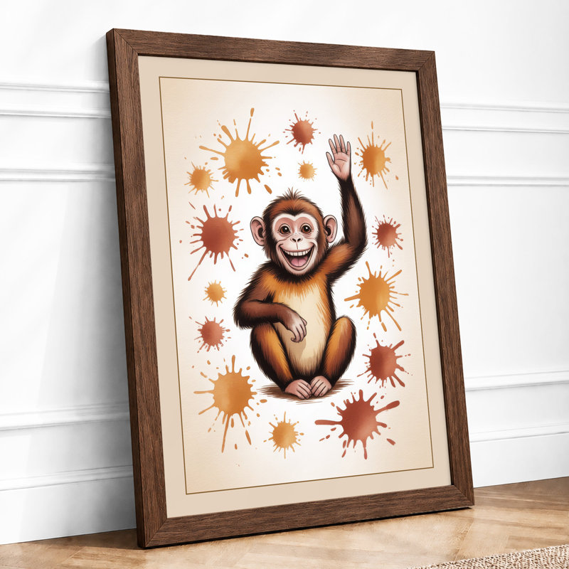Cheerful Chimp and Viruses Modern - Framed Print, A1 - 84.1 x 59.4 cm, Walnut