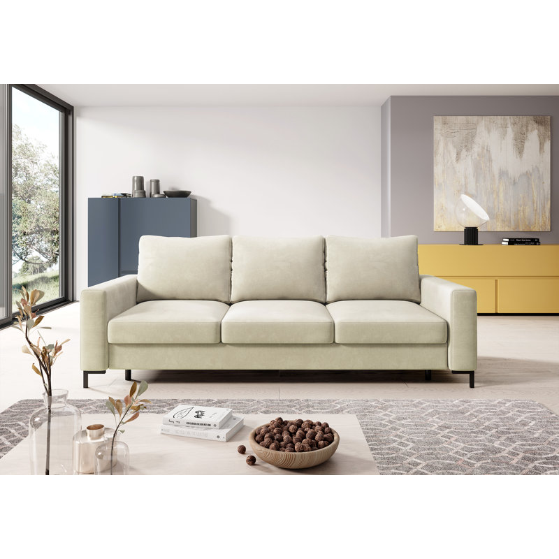 Aleg 3 Seater Velvet Sofa, Beige