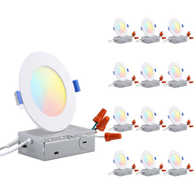 4" 5CCT Thin LED Recessed Lighting with J-Box, Dimmable Canless Slim Ceiling Downlight, CRI 90, White