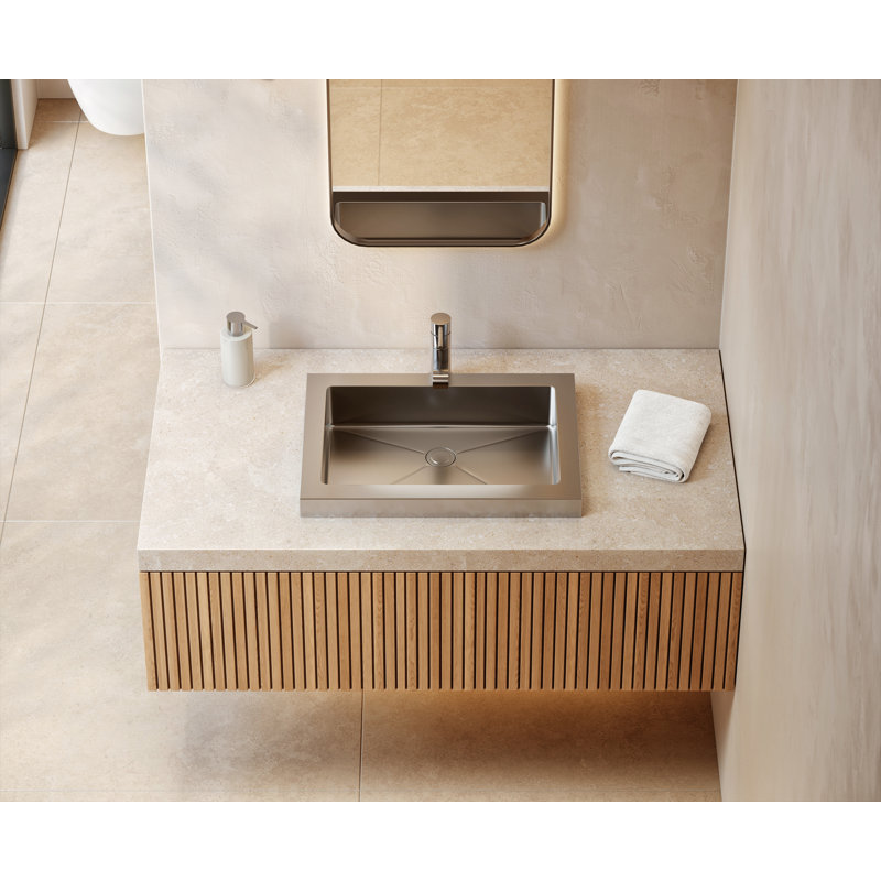 Lavabo de salle de bain à double fixation en acier inoxydable 304 calibre 18 de 22,6 pouces Cantrio MS-023, Chrome