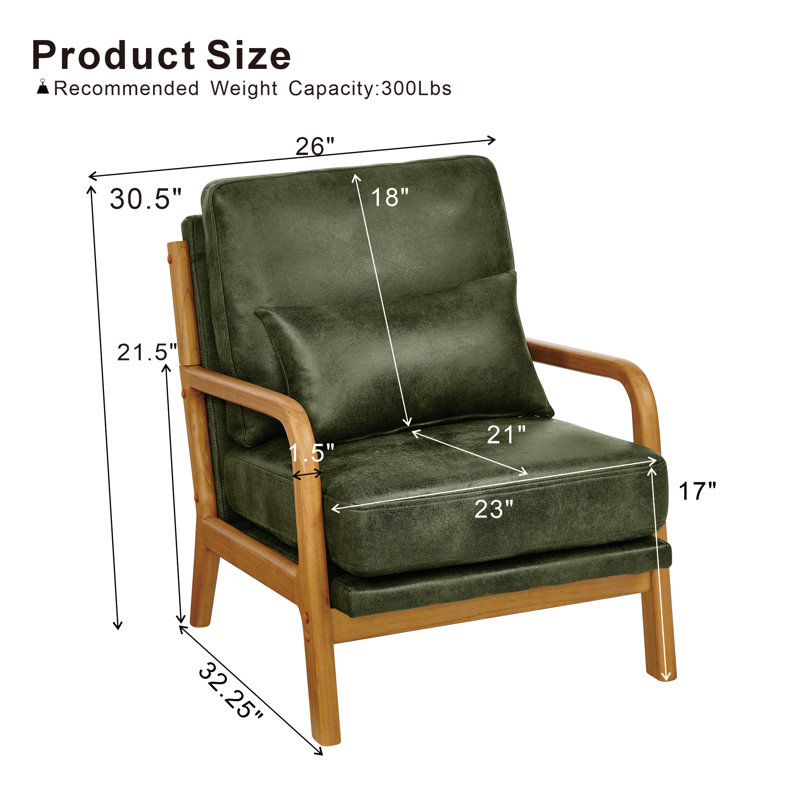 Fauteuil lounge en bois et tissu vert olive, monobloc, style moderne du milieu du siècle, mousse haute densité, structure en bois massif