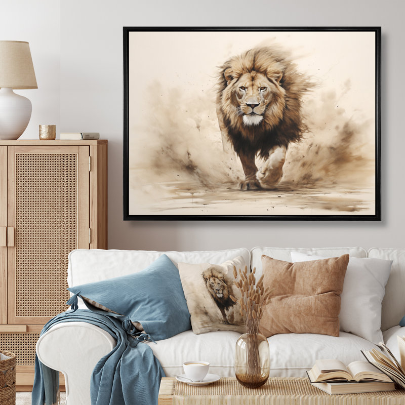 " Lion Minimalist Roar Minimalist II ", H 12 po x l 20 po x P 1 po, Cadre flottant noir