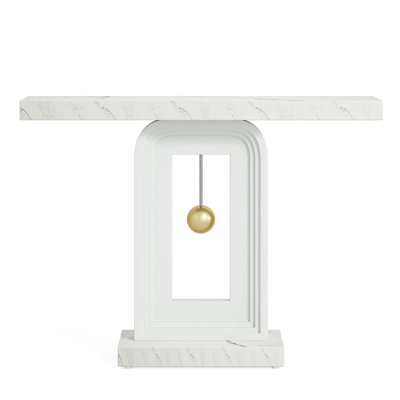 Modern Console Table with Geometric Base, 40 inch Narrow Sofa Entryway Table with Gold Decor, Contemporary Wood Accent Table for Living Room Entryway