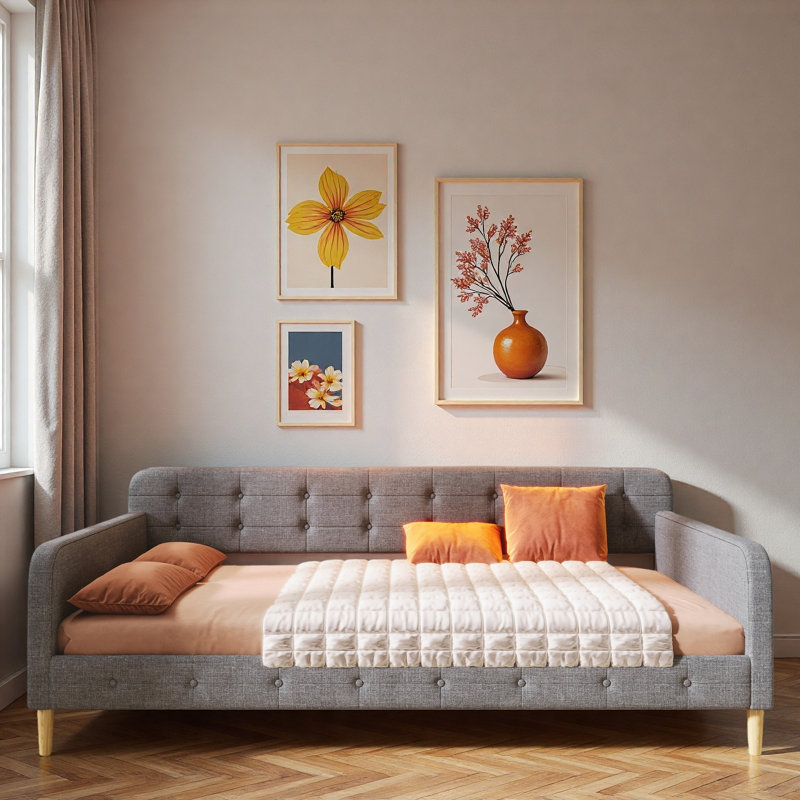 Upholstered Daybed With 4 Support Legs And 2 Armrests