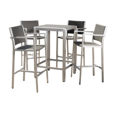 Ensemble de salle à manger à hauteur de bar en métal pour 4 personnes avec table carrée en verre Caggiano