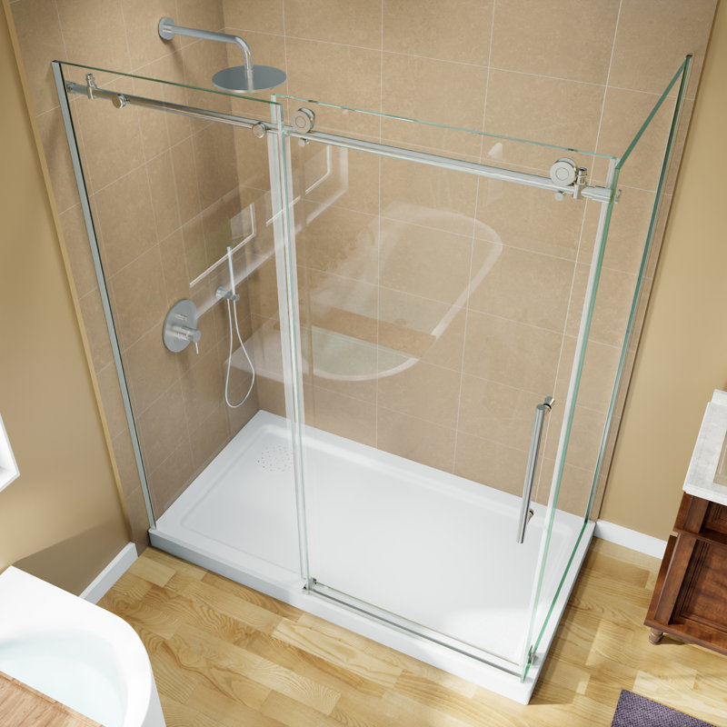 Cabine de douche rectangulaire sans cadre de 60 po x l 32 po x H 72 po avec verre trempé transparent 5/16 po, Nickel brossé
