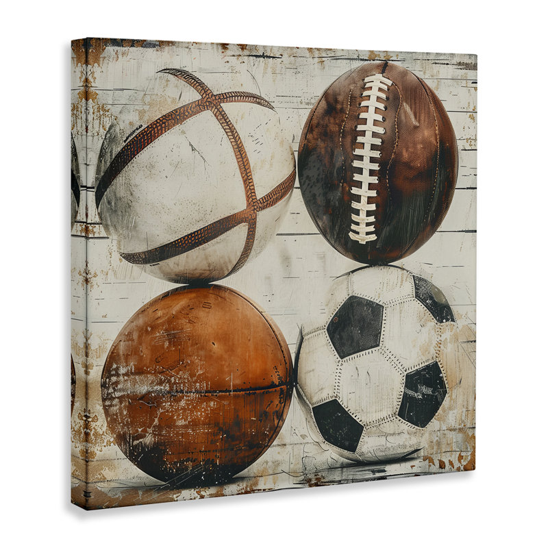 Art mural sur toile Rustic Sports Balls par Lazar Studio, H 36 po x l 36 po