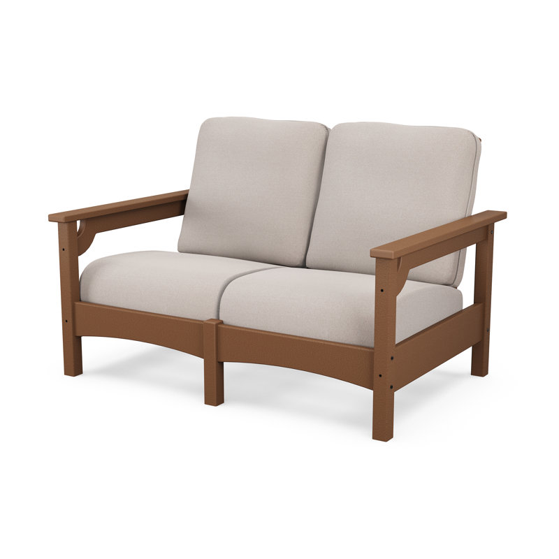 Causeuse Club, Toile de jute sable, Teck