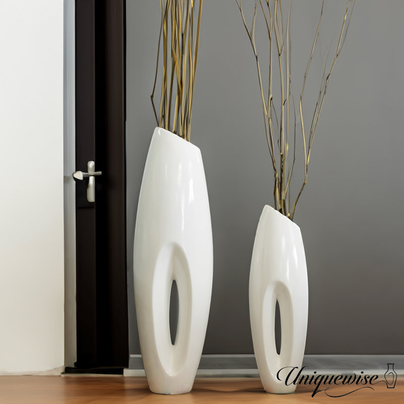 Tall Floor Vase, Modern White Large Floor Vase, Decorative Lightweight, Home Decor, For The Entryway, Dining Room, Living Room, Or Bedroom, Fill With Grass, Set Of 2