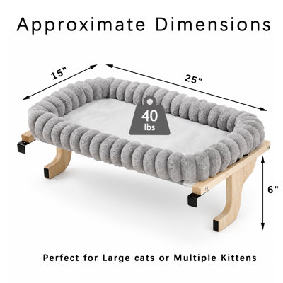 Upholstered Cat Window Perch, Solid Wood Cat Hammock with 4 Side Cloud Bolster