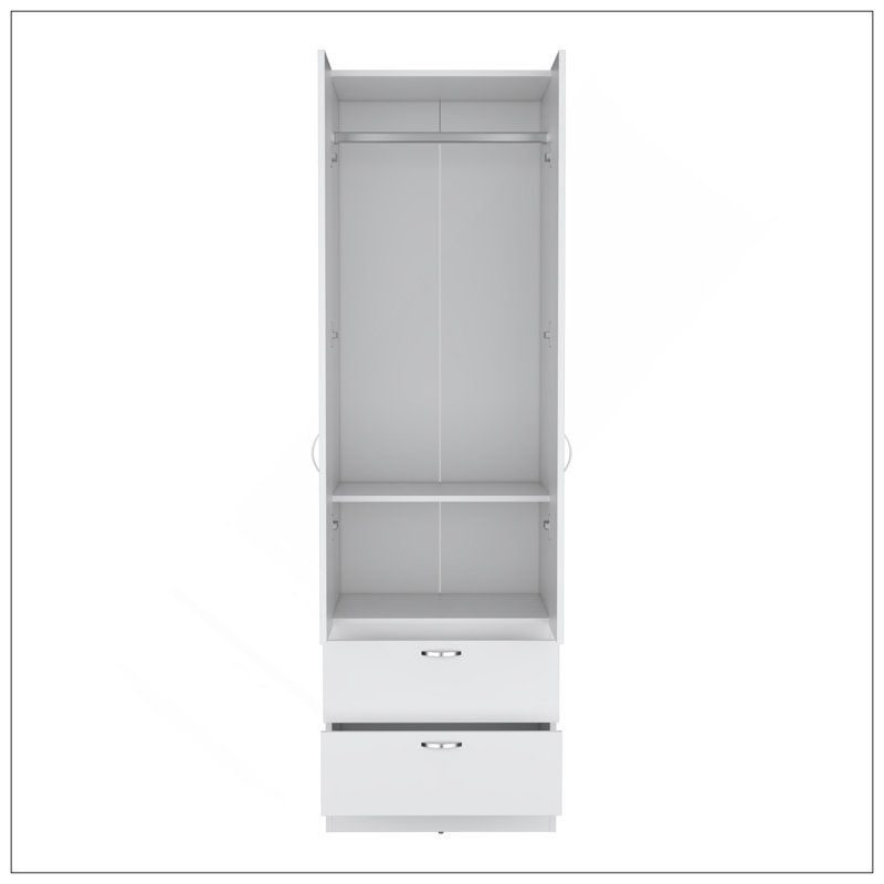 Armoire penderie H 76 po, 2 tiroirs, 1 tablette, blanc Armoire, Blanc